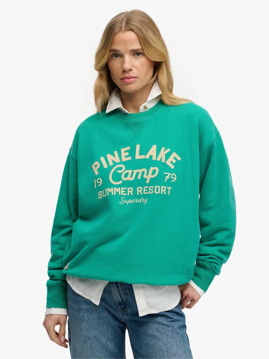 Свитер с круглым вырезом, свободный Superdry, зеленый