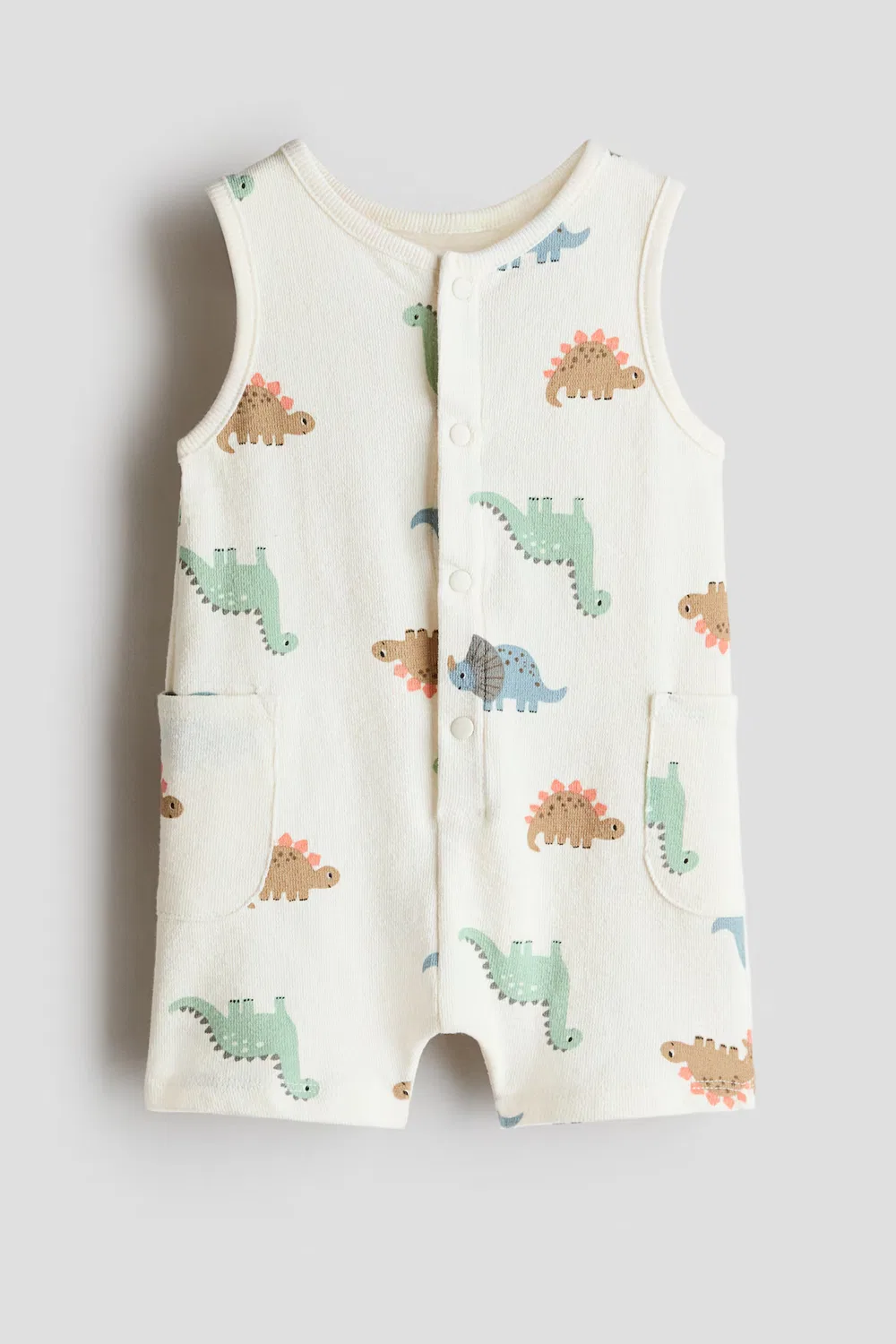 Хлопковый махровый комбинезон H&M, Cremefarben/Dinosaurier