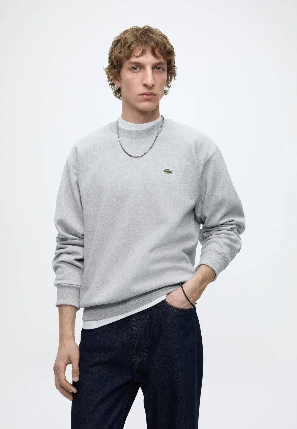 Толстовка Lacoste Silver Chine, унисекс, однотонная, серая — фото 4