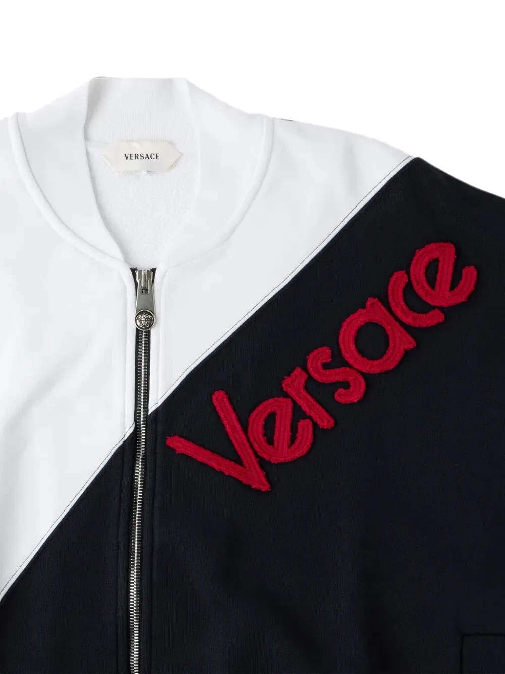 Хлопковый свитшот на молнии с вышитым логотипом Versace, белый — фото 3