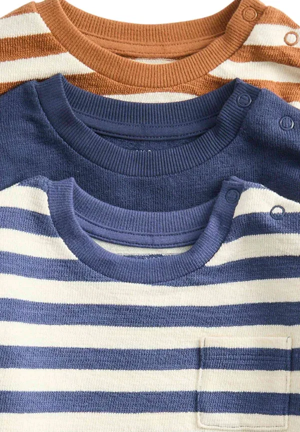 Комплект из 3 футболок с длинным рукавом, хлопок, Striped, Marks & Spencer Mix, синий — фото 3