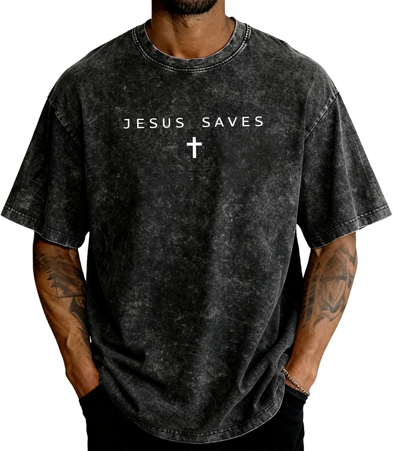 Футболка оверсайз с крестом Jesus Saves, Black