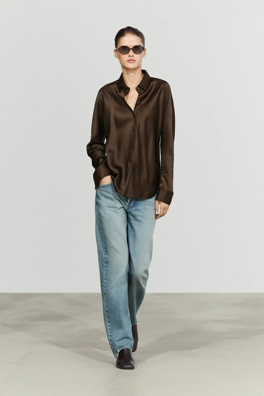 Рубашка Massimo Dutti Flowing Satin, тоффи