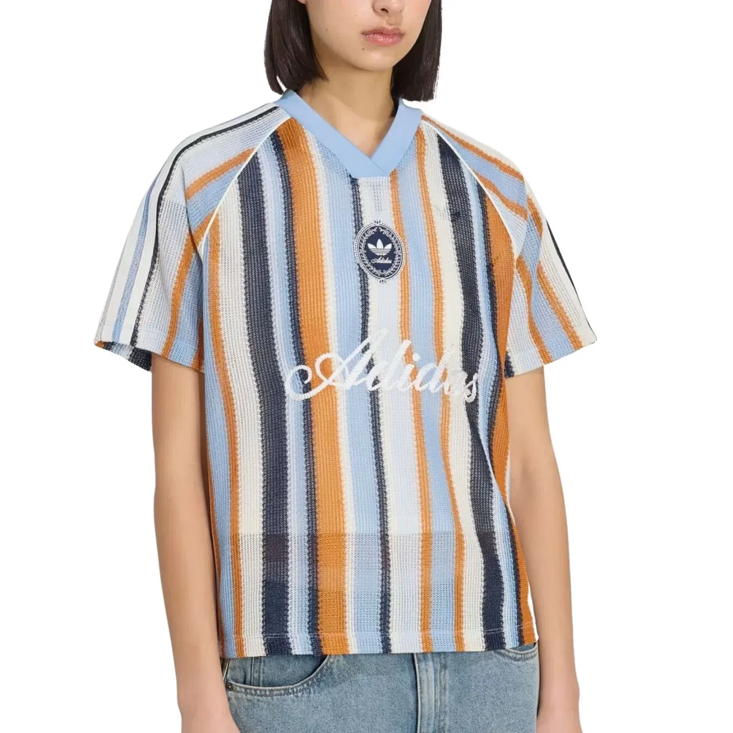 Женский футбольный джерси с длинным рукавом Adidas Summer Glow Knitted Oversized Jersey, синий — фото 2