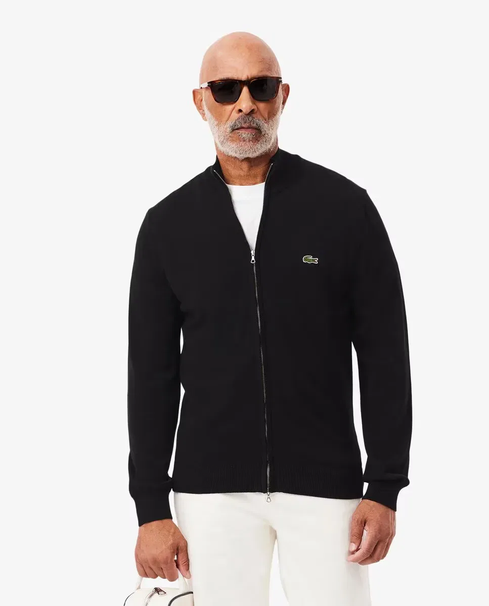 Свитер мужской Lacoste с высоким воротником на молнии, из органического хлопка, Negro