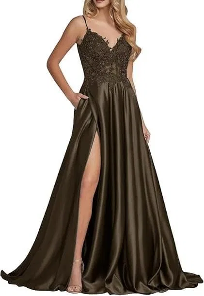 Женское вечернее платье с кружевными аппликациями Satin, Grey