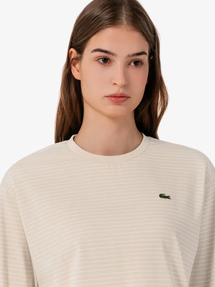 Футболка LACOSTE TF932E-56G Beige в полоску с длинным рукавом — фото 2