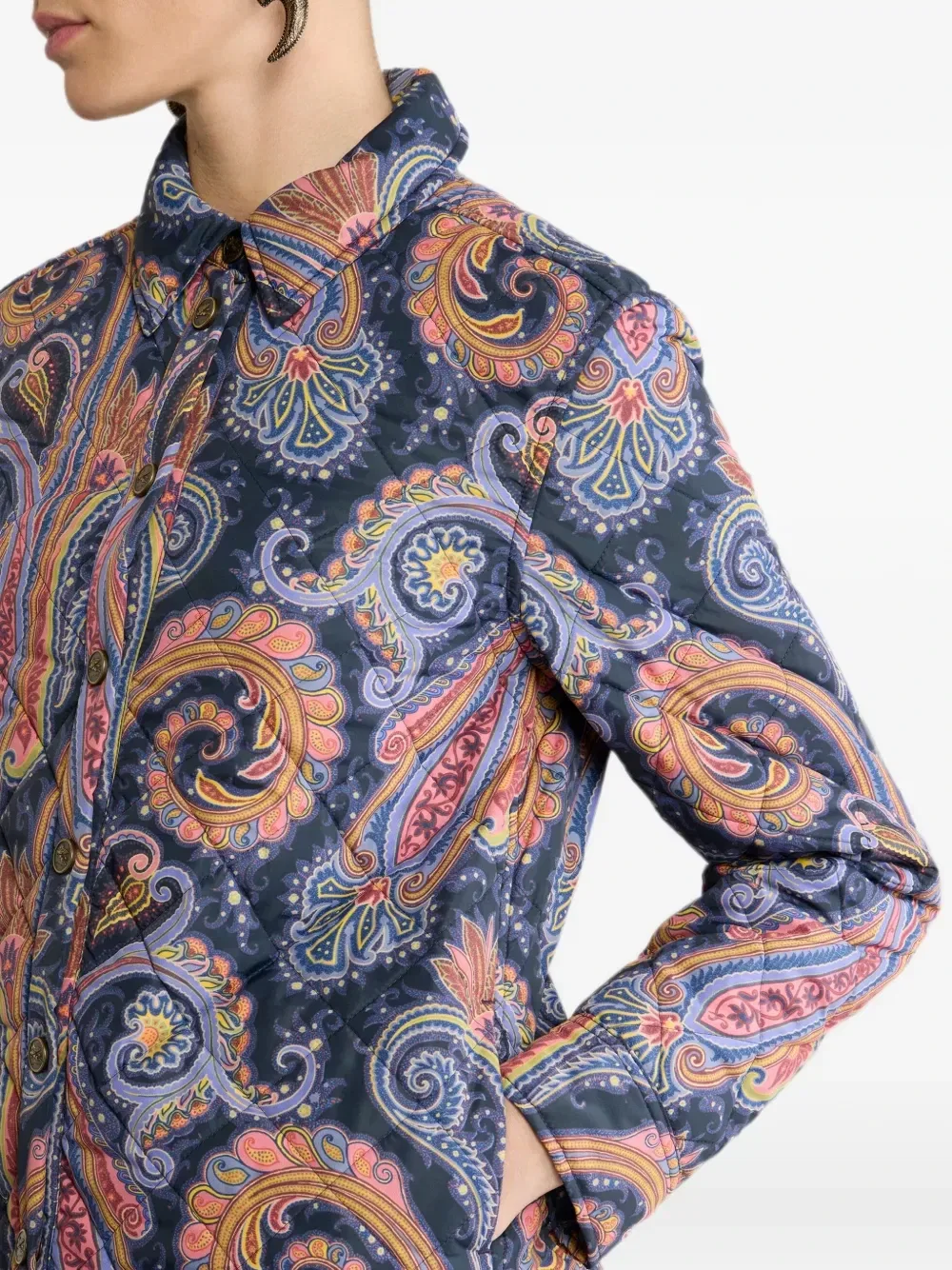 Стеганая куртка-рубашка с узором пейсли Etro, синий — фото 4
