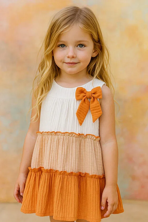 Детское платье для девочек с принтом Bow dress Luggi Baby, Orange — фото 3