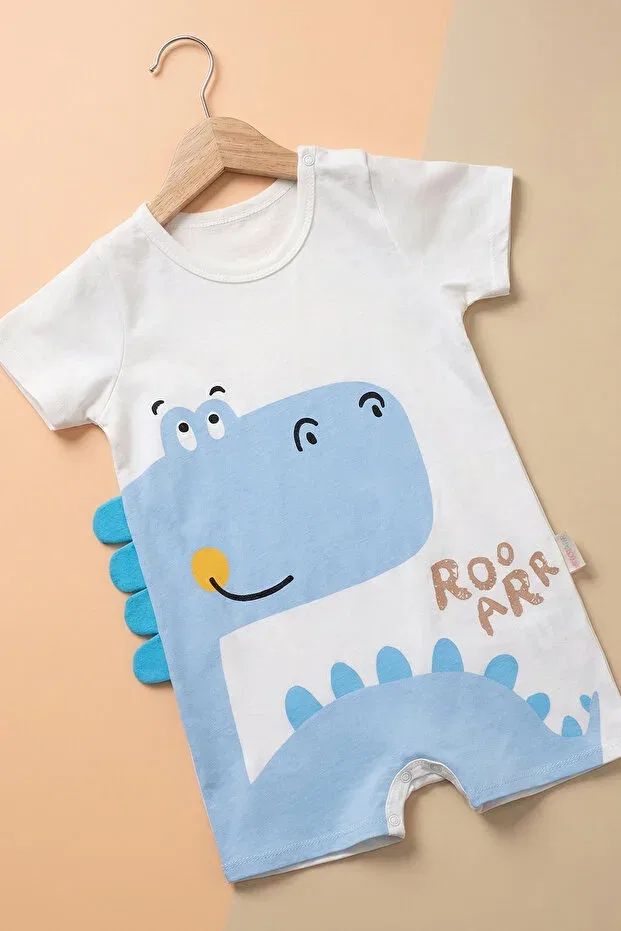 Детский комбинезон для мальчиков с принтом Tuabella, Blue Boys' Summer Romper With Dinosaur Print — фото 3