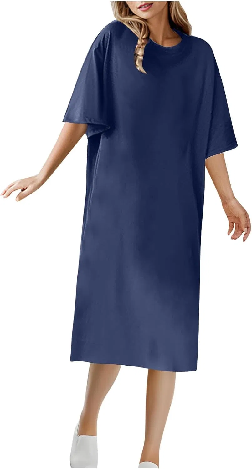 Женское летнее платье-футболка миди с коротким рукавом, Dark Blue