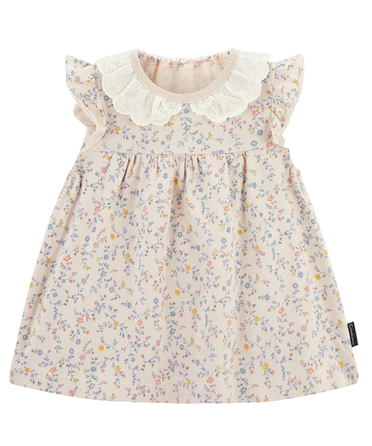 Детская туника с фриллами и цветочным принтом, модель Frill Sleeve Tunic (Small Flower), combimini, Baby Pink — фото 2