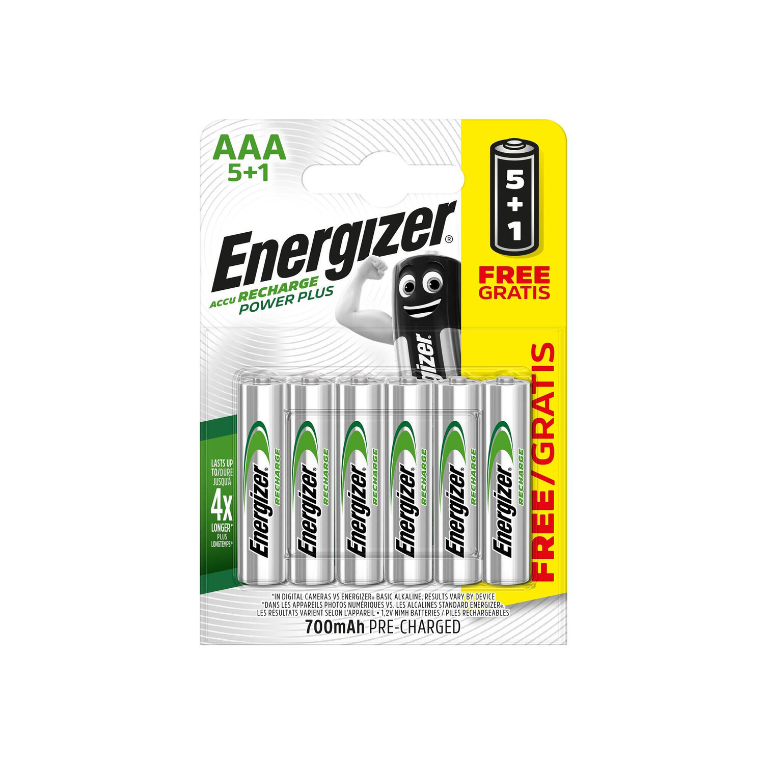 

Батарейки Energizer NiMH 5+1 AAA/HR3 700 мАч, серебряный