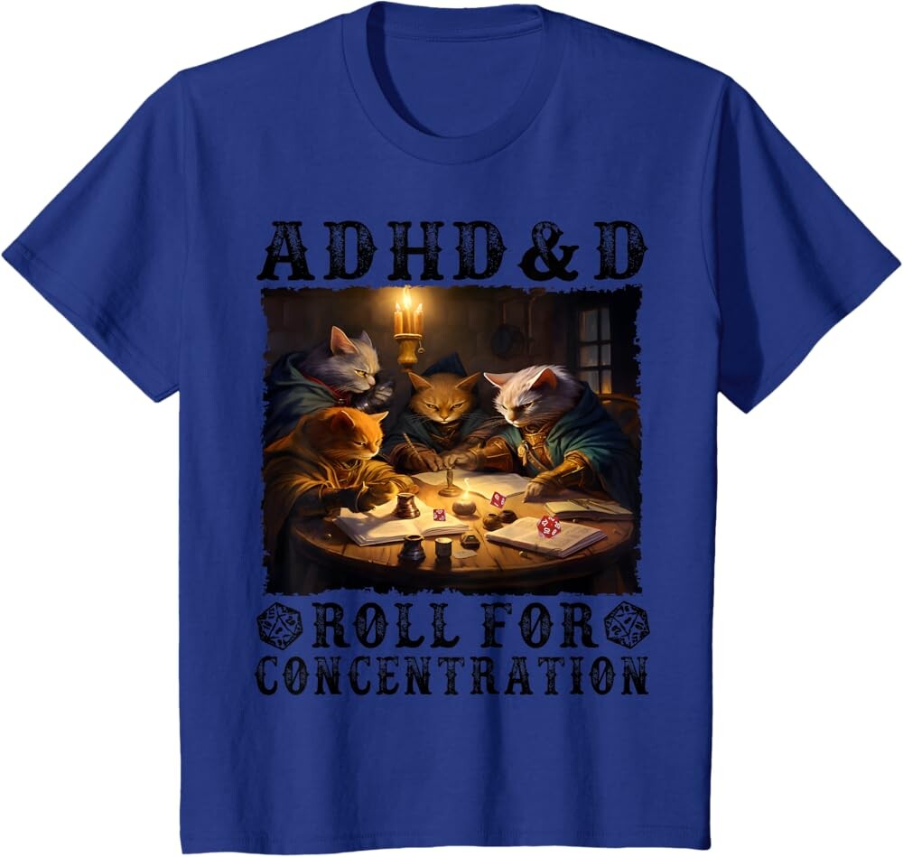 

Детская футболка Funny Tees Gamer RPG Apparel Cats RPG Gamer Roll For Concentration, ярко-синий
