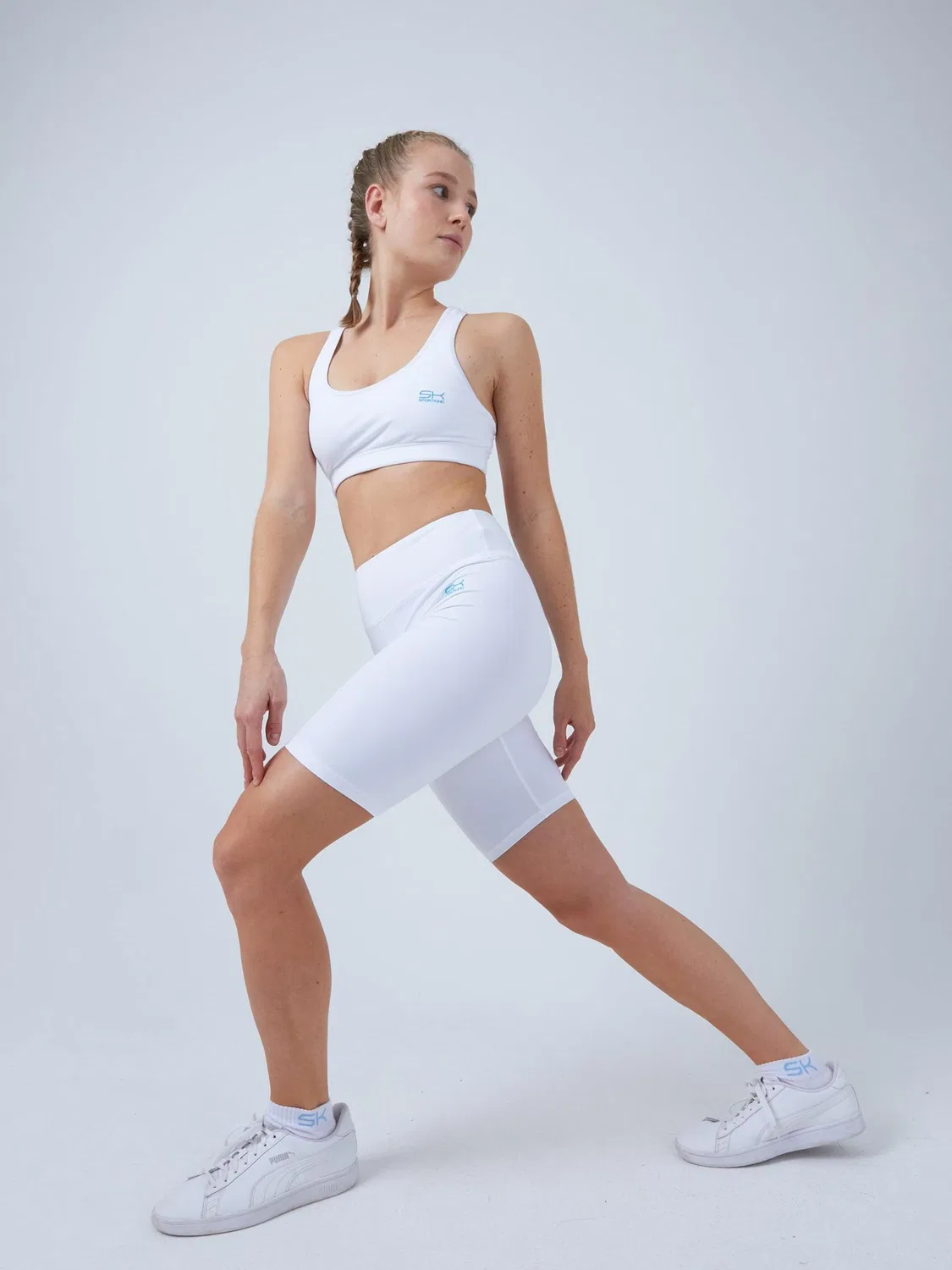 Узкие леггинсы Sportkind Short Tights белого цвета — фото 4