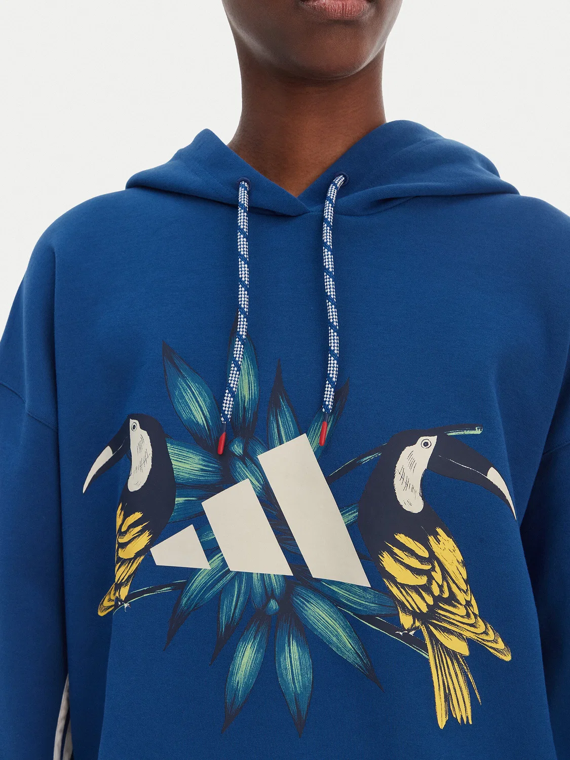Женский свитшот свободного кроя Farm Rio Adidas, темно-синий — фото 4