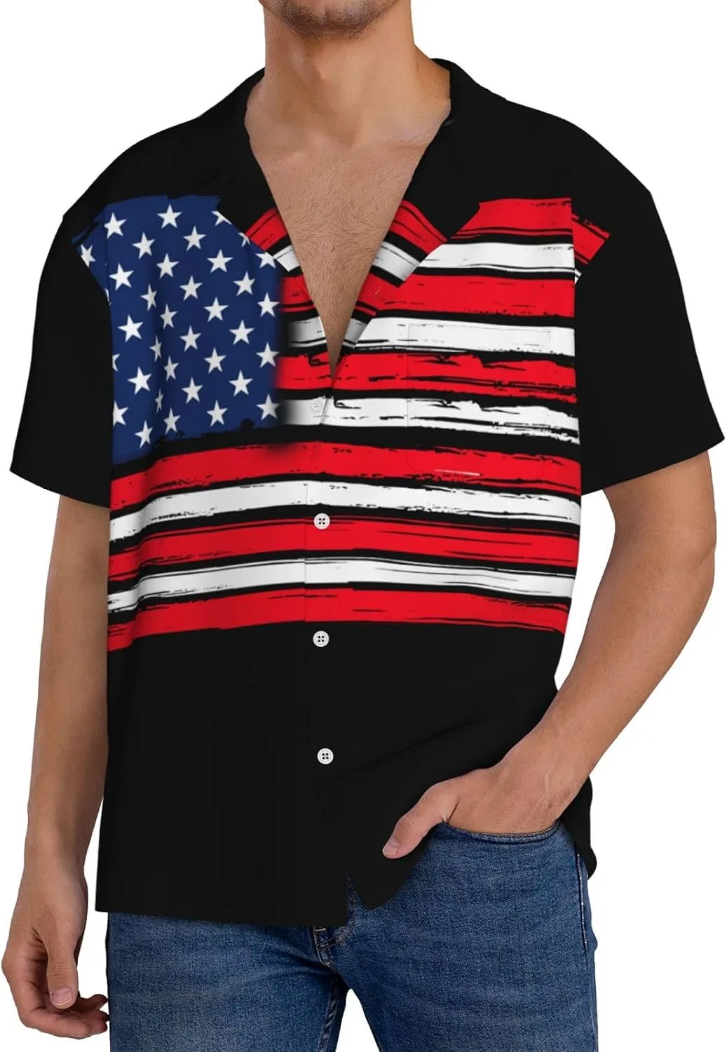 Мужская свободная рубашка с кубинским воротником Vintage America, Black