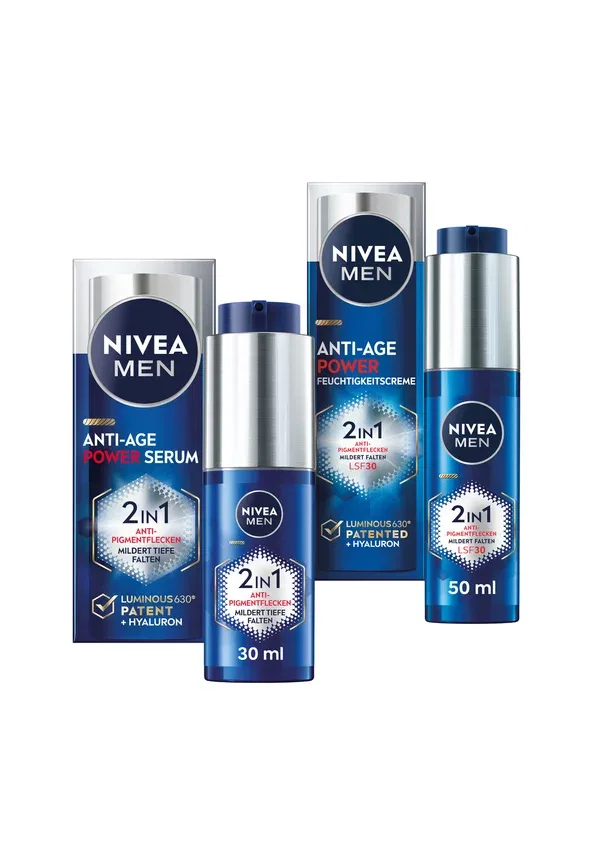 Набор сыворотка и крем 2в1 Anti-age 2in1 power serum 30ml + 24h feuchtigkeitscreme 50ml lsf30 Nivea Men 80 мл — фото 2