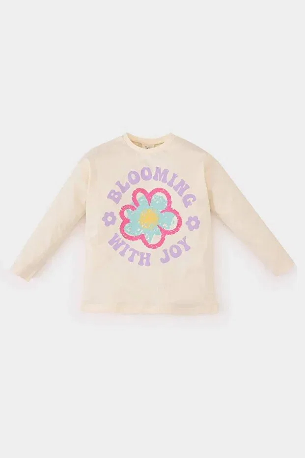 Детский лонгслив с принтом Defacto, Ekru-Er99