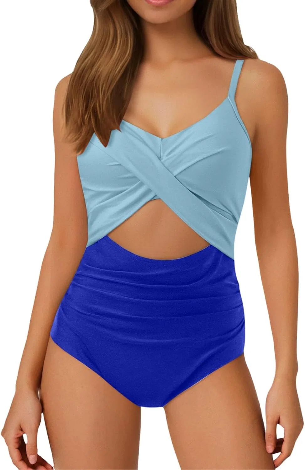 Женский слитный купальник с вырезами Push Up Sporty, Sky Blue