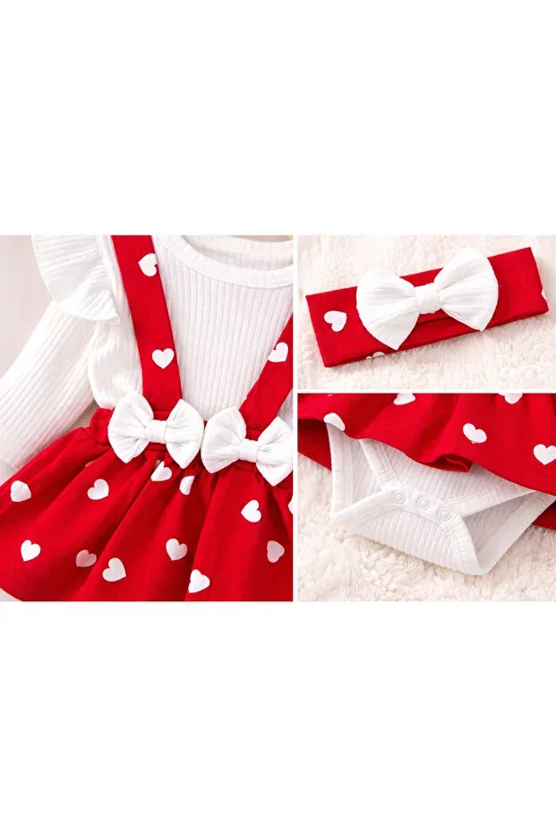 Детское платье для девочек с принтом комплект Premium Heart Bow By Murat Bebe, Red — фото 4
