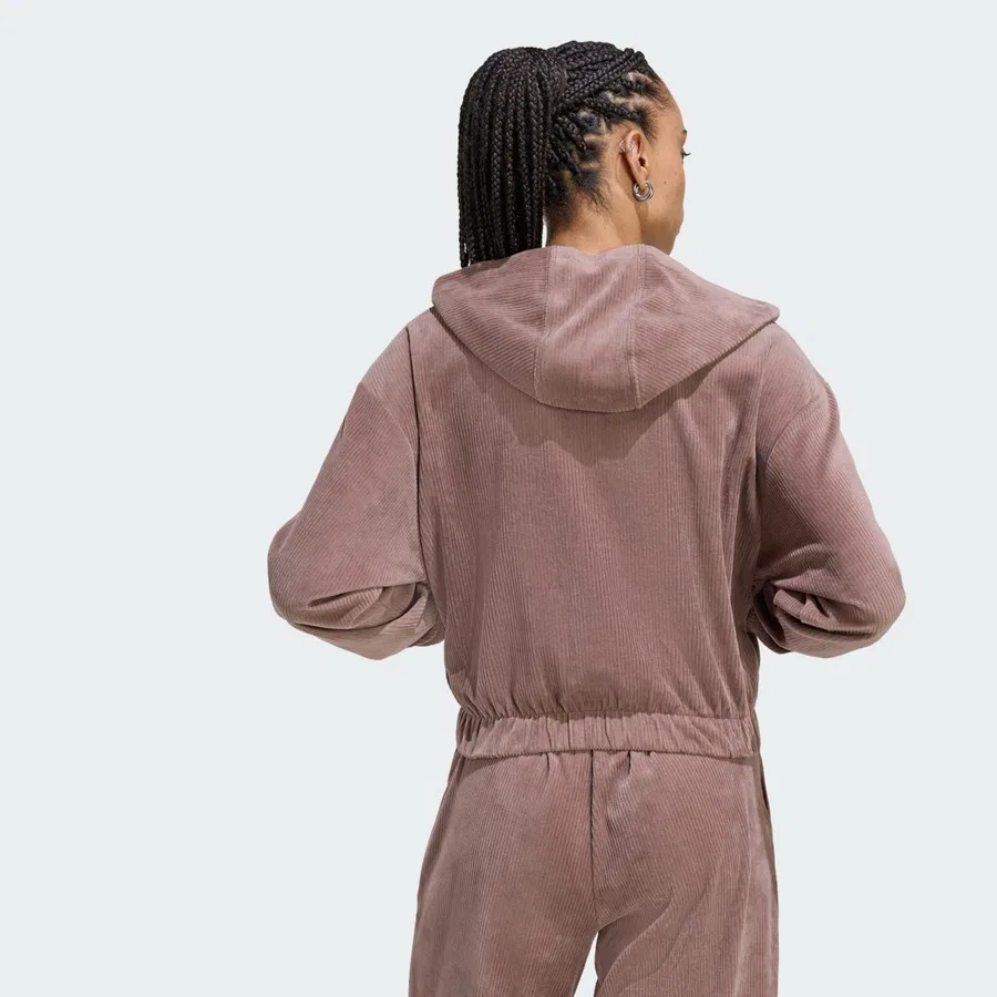 Свитшот женский с капюшоном из велюра Essentials Шениль Originals adidas, Коричневый — фото 2
