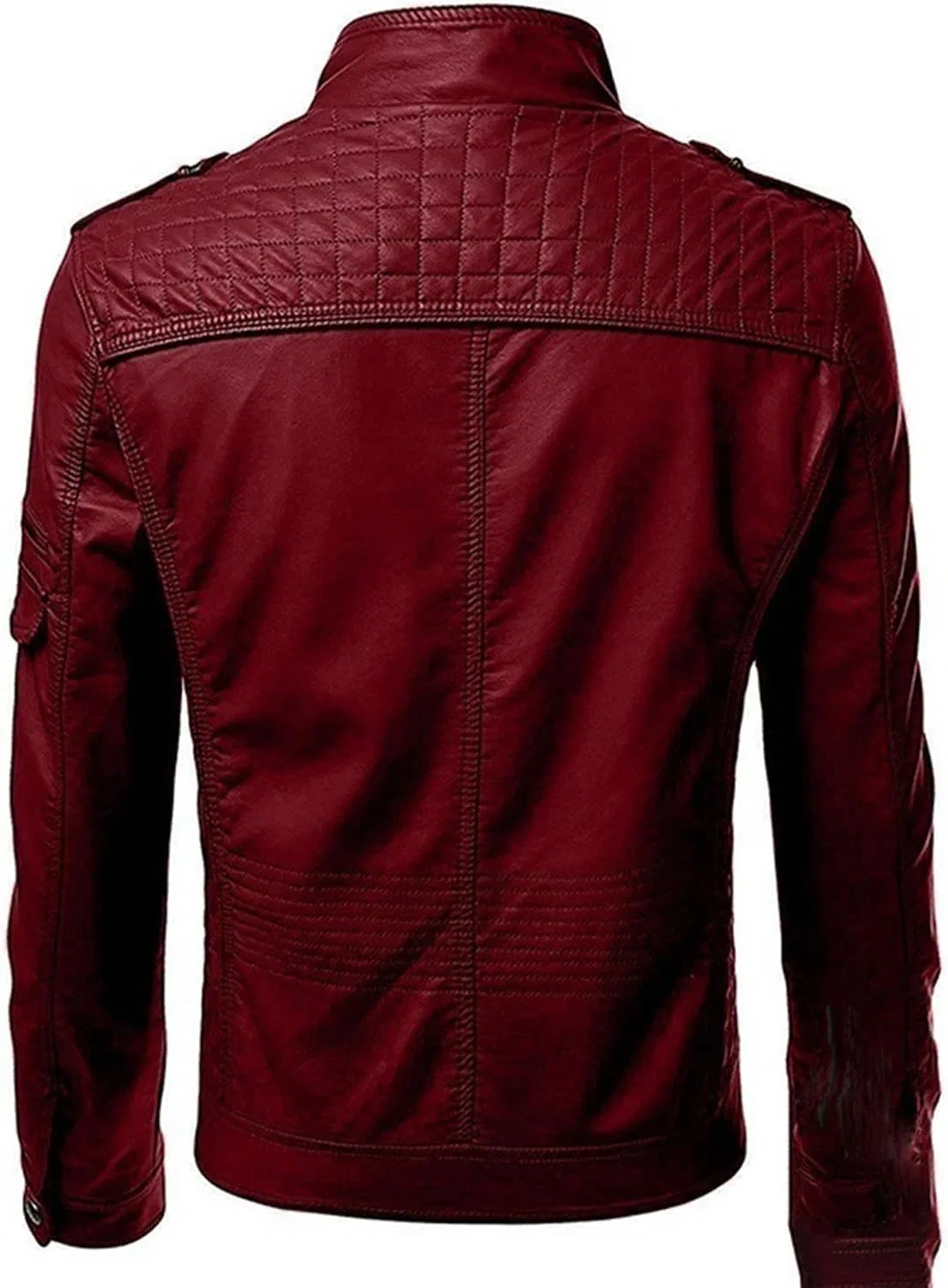 Мужское кожаное пальто с воротником-стойкой, модель Motorcycle Leather Coat, винный — фото 2