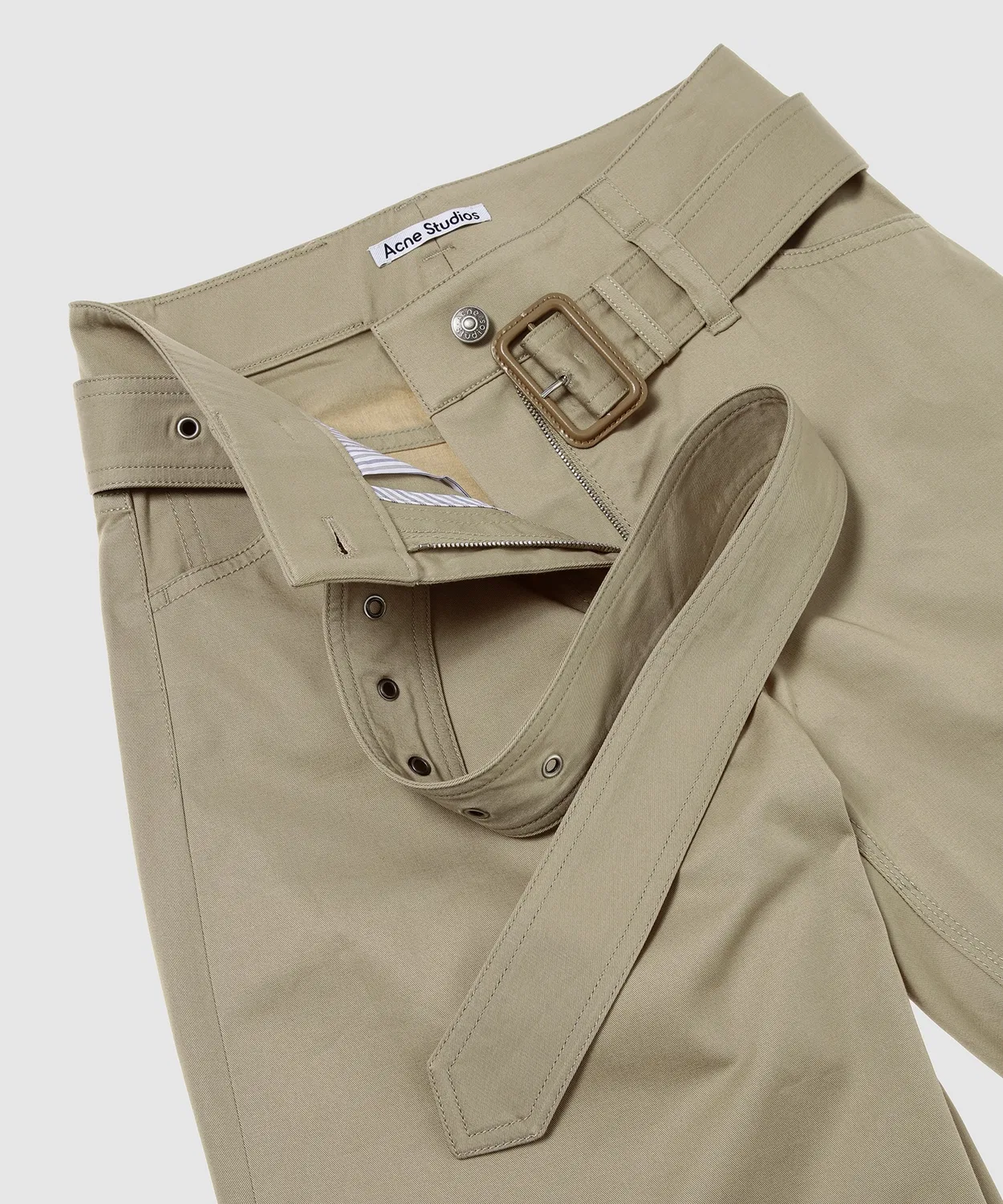 Женские классические брюки из хлопкового твила с регулируемым поясом Acne Studios, Beige — фото 3