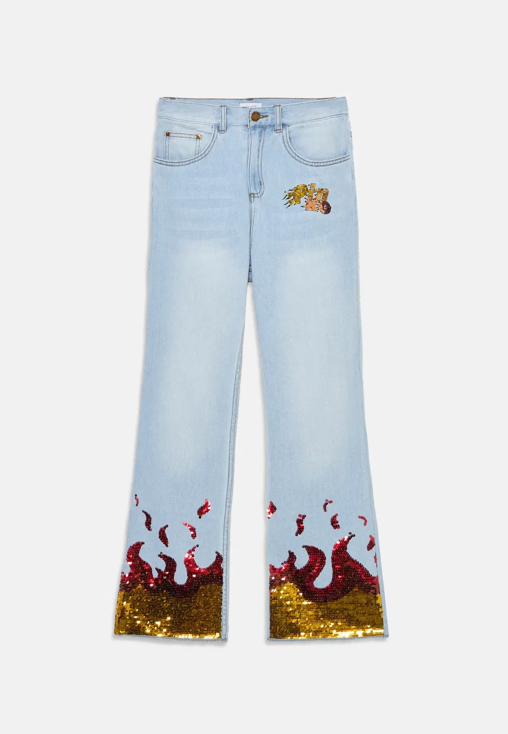 Камуфляжные пайетки - прямые джинсы Pinko Up, Light Denim