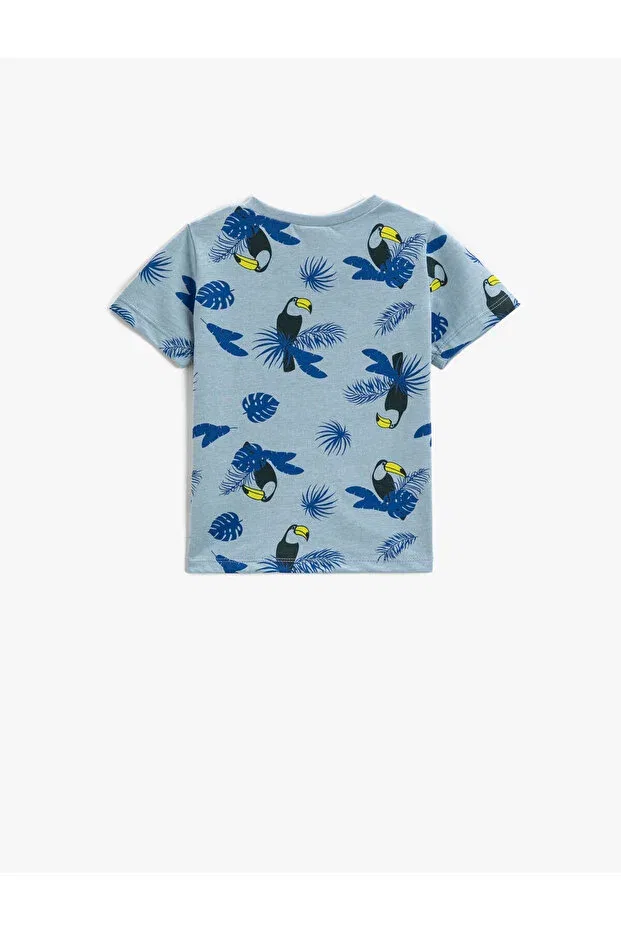Детская футболка с принтом Parrot printed short sleeve t-shirt crew neck Koton, Blue Patterned/03v — фото 2