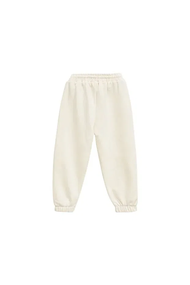 Детские спортивные штаны для девочек хлопковые бежевые с принтом White Rose Patterned Matchy Matchy, Nude Color — фото 4
