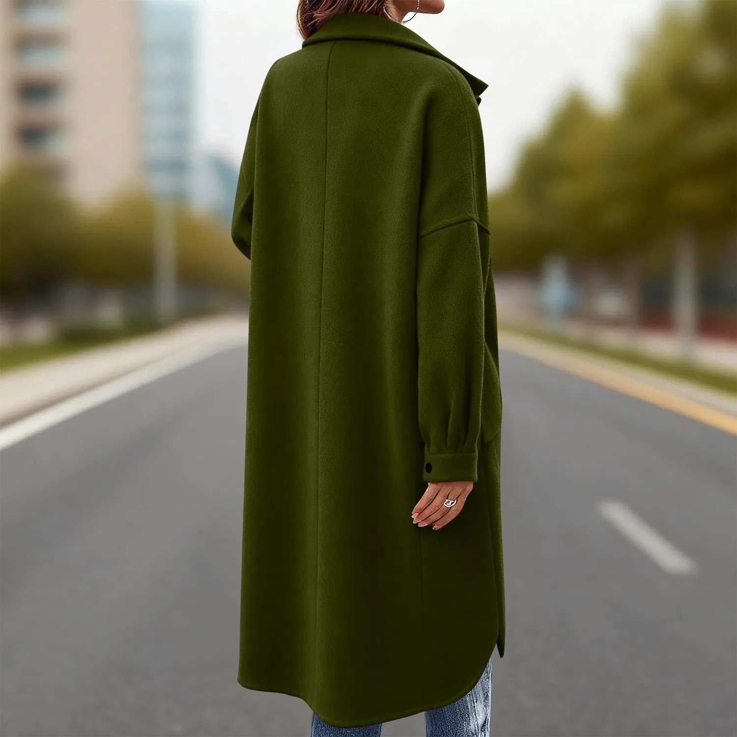 Женское пальто с длинным рукавом Oversized Peacoat, Army Green A — фото 2