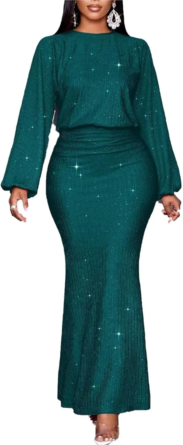Женское облегающее платье с пайетками макси Bodycon, Dark Green