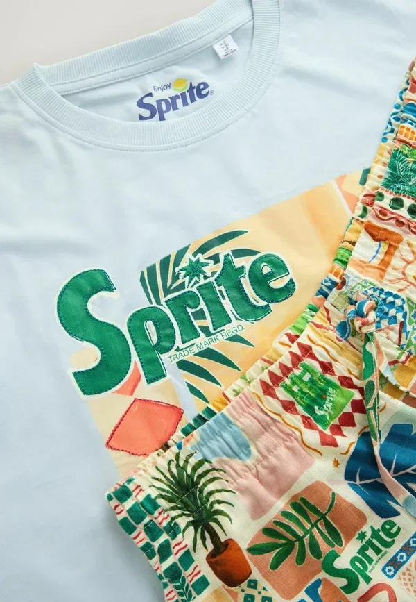 Пижамный комплект из хлопка и вискозы с льном, Regular fit - sprite graphic short pyjamas set, Next, синий — фото 4