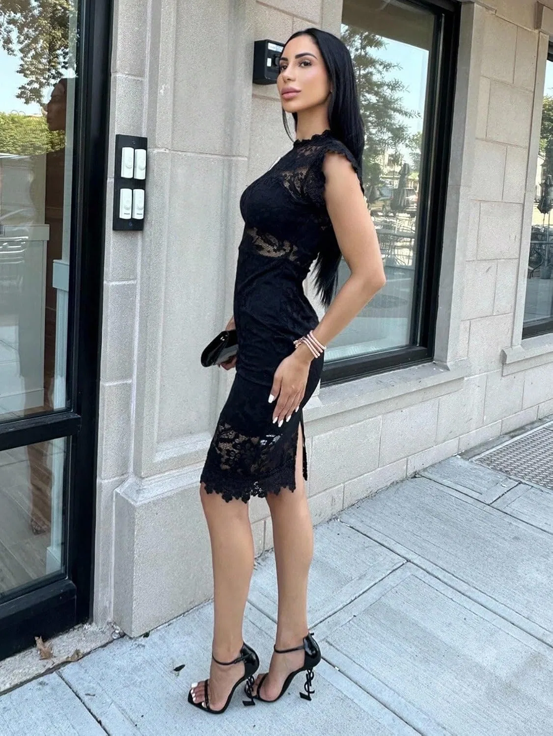 Женское повседневное платье миди с кружевом Carolina Barros, Black — фото 4