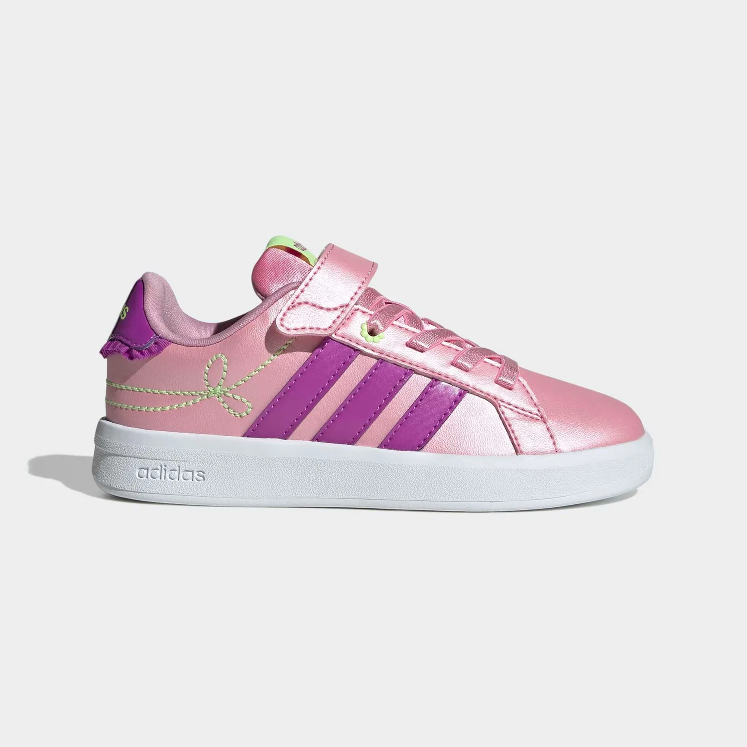 Детские кроссовки с рюшами и бантами Adidas Sportswear, St Tropic Bloom/Purple Burst/Hi-Res Yellow — фото 2