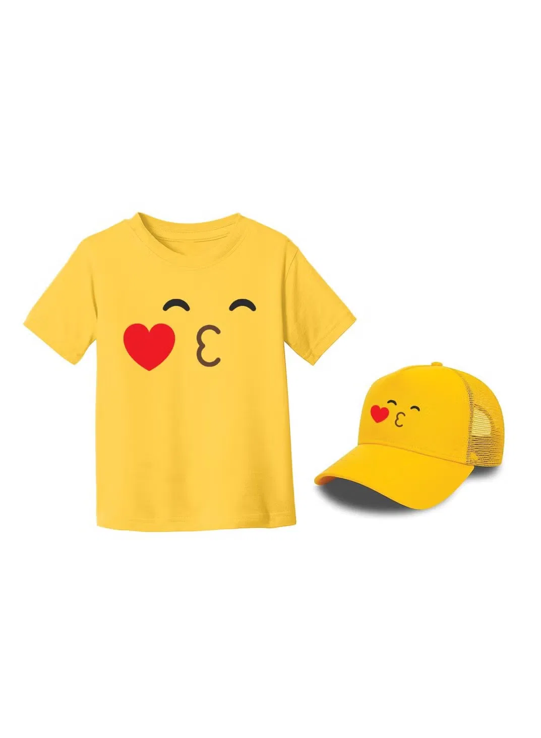 Комплект футболки и кепки с улыбающимся смайликом, хлопковый, Printshop4Me, желтый