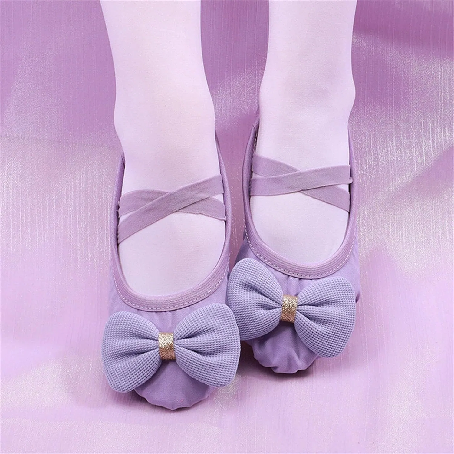 Детские балетки для девочек с бантом из канваса, модель Ballet Shoes, бренд, Purple — фото 2