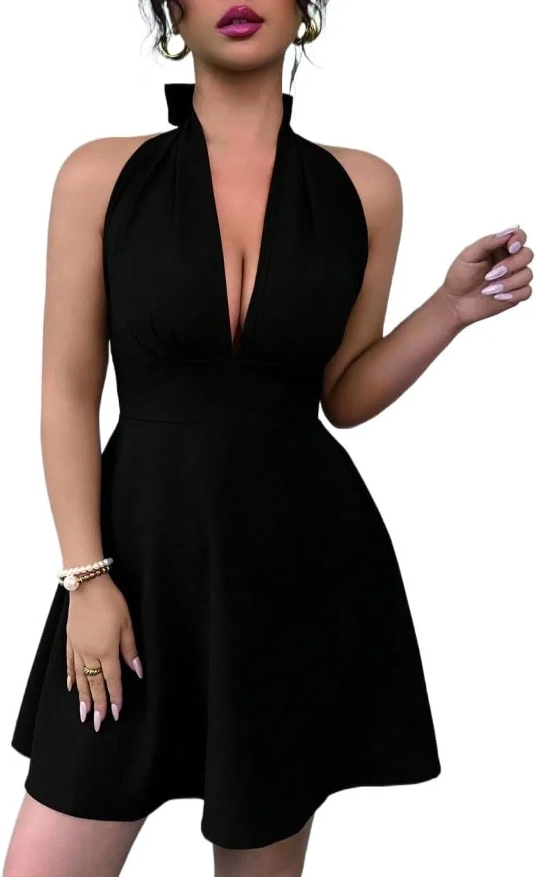 Женское A-силуэта платье с открытой спиной Knot Halter, Black