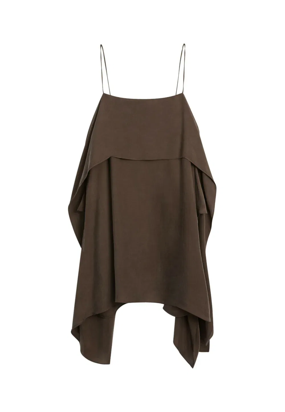 Мини-Платье на бретелях с оборками - повседневное платье Massimo Dutti, Dark Brown — фото 3