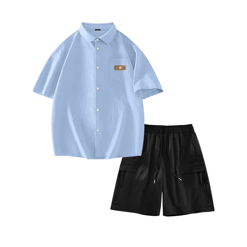 Детский комплект рубашек 2 шт MINISO, Light Blue (Enjoy Fun Chest Logo)+Black