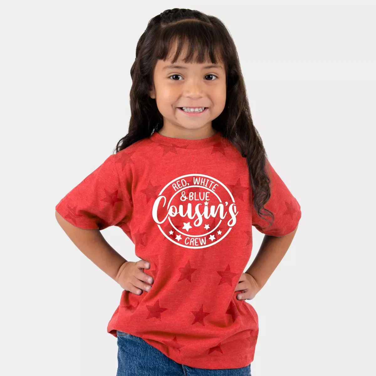 Детская футболка для девочек с принтом Red White And Blue Cousin's Crew The Juniper Shop, Red — фото 2