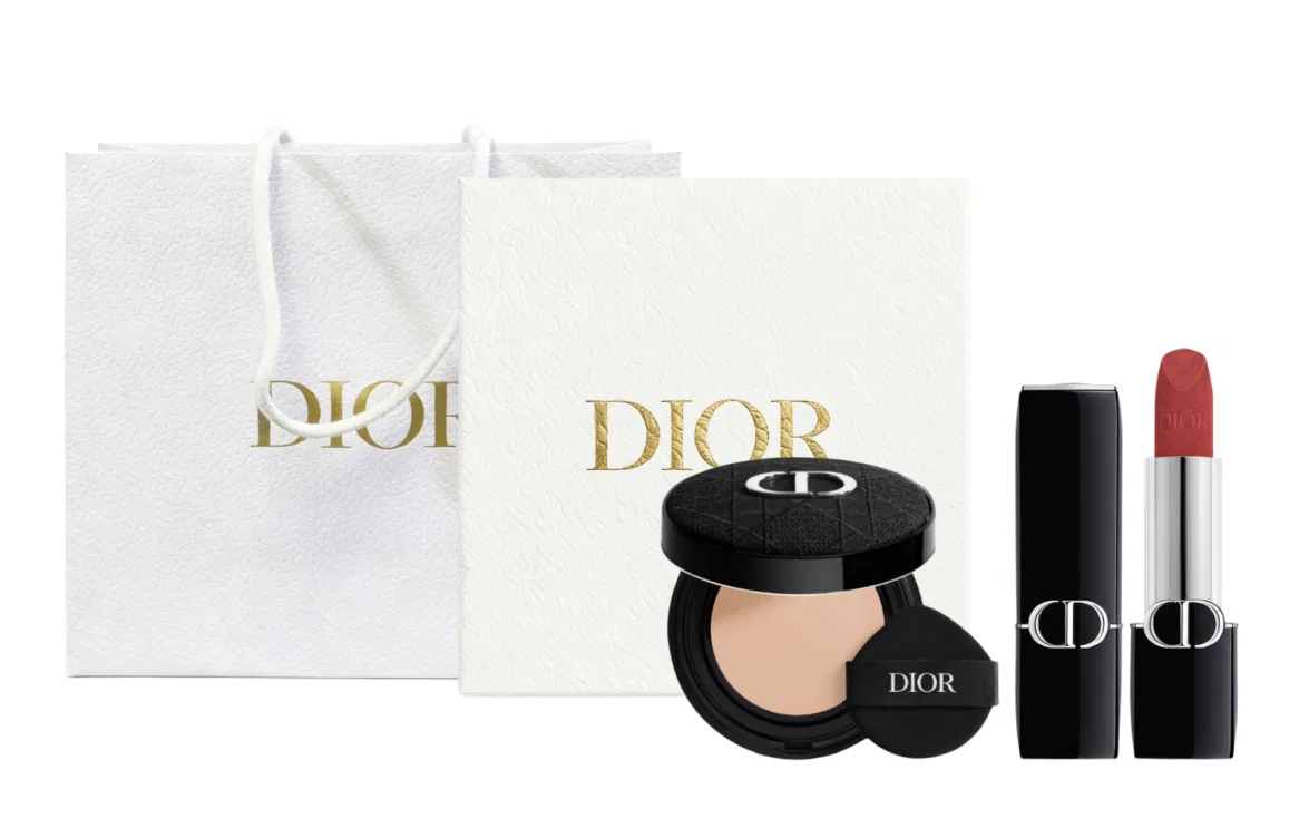 Женский набор косметики с помадой и тональным кремом Velvet Lipstick 720+Soft Matte Cushion 1N, DIOR, Black