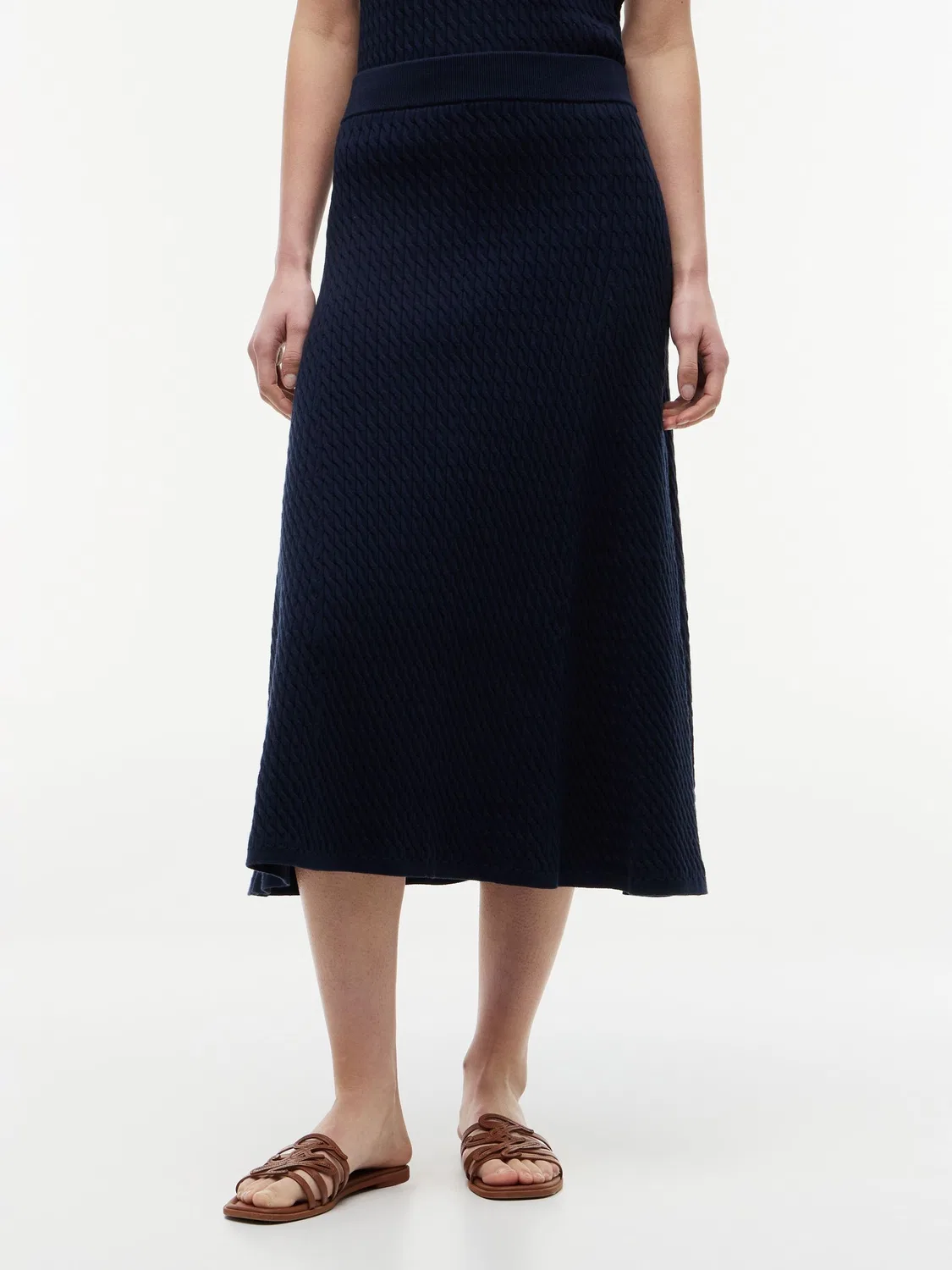 Юбка миди А-силуэта вязаная, модель Cable Knit Relaxed A-Line Tommy Hilfiger, синий