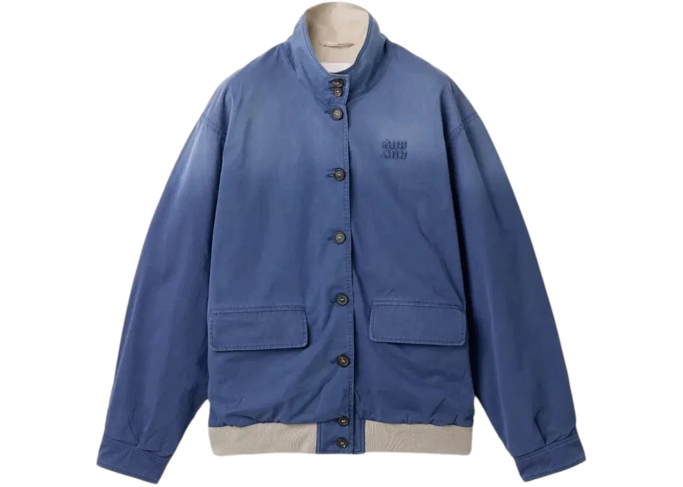 Женская куртка с эффектом потертости Old Washed Twill Blouson Miu Miu, цвет Blue/Limestone