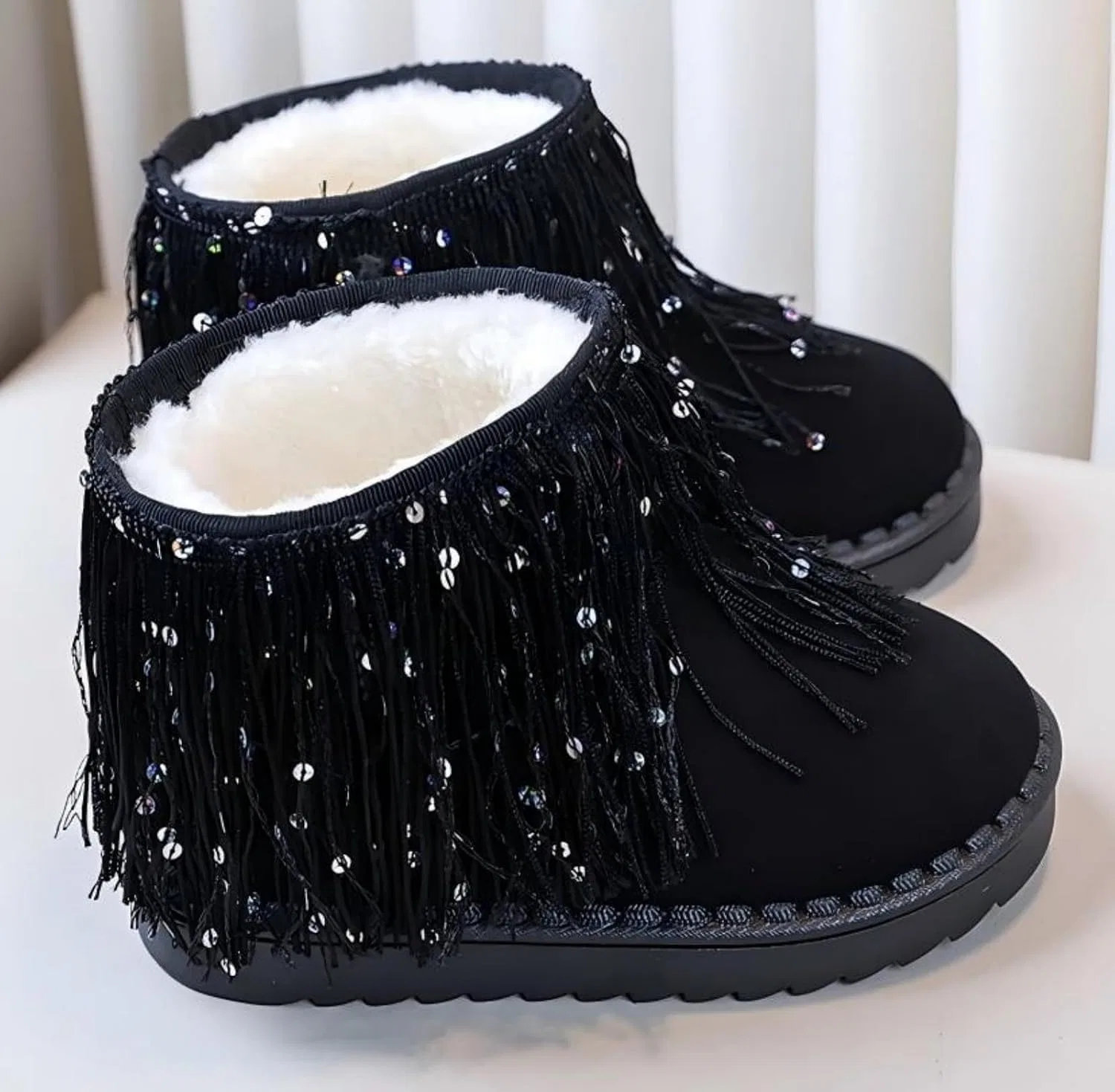 Детские зимние сапоги для девочек с меховой подкладкой FUNCOS, Black Beads — фото 2