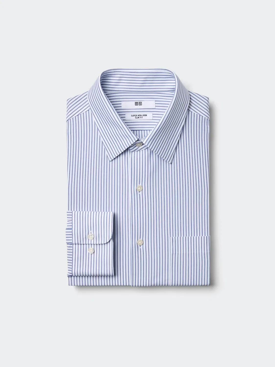 Рубашка Uniqlo, приталенная, эластичная, в полоску, синяя