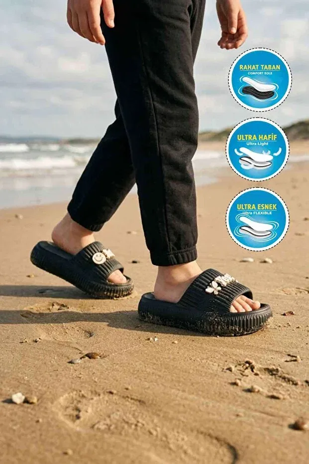Детские тапочки для девочек из кожзама Walkway, Black