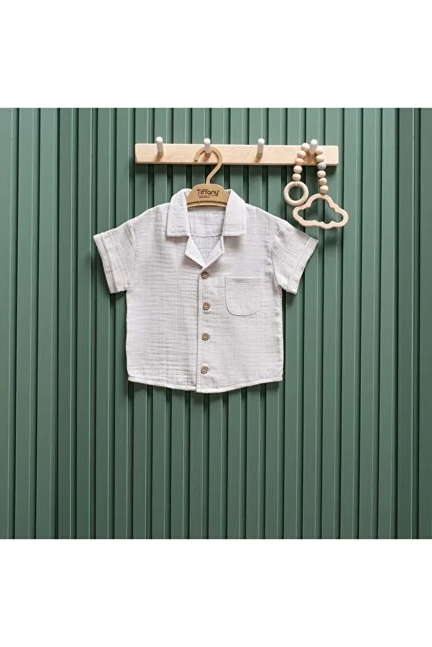 Детская рубашка для мальчиков с коротким рукавом Apaş collar muslin Tiffany, Gray