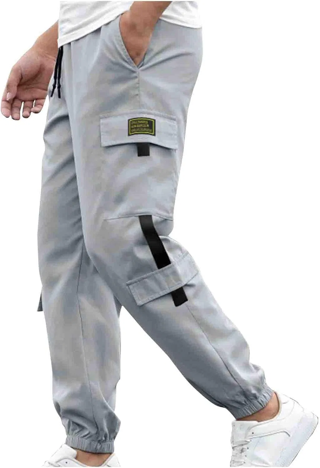 Мужские карго-брюки свободного кроя, Classic Elastic Waisted Retro Casual Cargo Sweatpants, серый